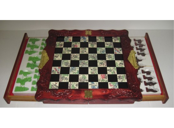 Beautiful Eight Fairies Hand Carved Chess Board With Soapstone Figures  Never Used