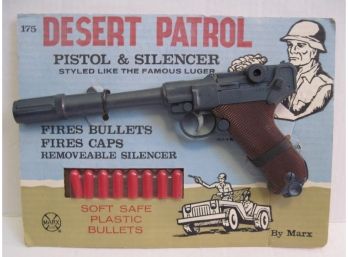 Vintage Marx Desert Patrol German Luger Pistol & Silencer #175 New On Card