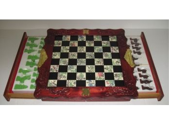 Beautiful Eight Fairies Hand Carved Chess Board With Soapstone Figures  Never Used