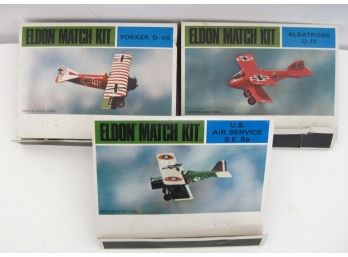 Lot Of 3 Vintage 1968 Eldon Match Kit Model Airplanes  Never Built