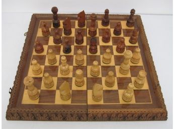 Very Nice Hand Carved Made In Yugoslavia Folding Chess Set
