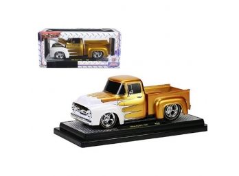 1956 Ford F-100 Pickup Truck Gold Pearl With White Ground Pounders 1/24 Diecast Model By M2 Machines