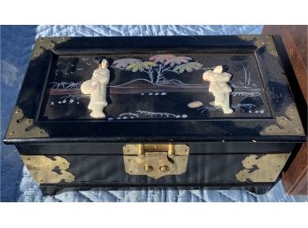 Jewelry Box Lot Gloss Box With 3D Figurines And A Ballerina, Vintage Box