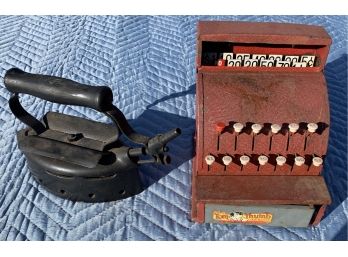 Antique Iron & Antique Toy Cash Register