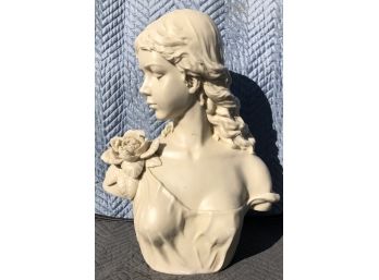 Young Woman 2 Ft Tall Bust Statue, Signed TC 1999