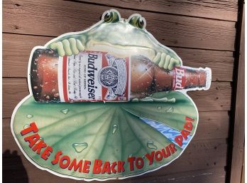 Vintage 3ft Budweiser Beer Frog Sign