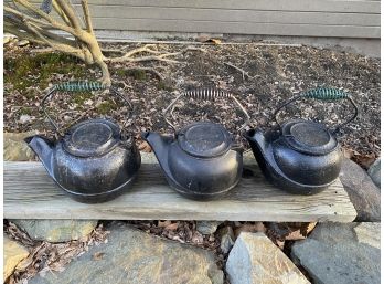 Collection Of 3 Vintage Cast Iron Teapots