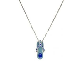 Cool Blue Two-tone & Accented 'Flip-Flop' Pendant Necklace