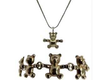12K Gold Teddy Bear Necklace & Bracelet Set