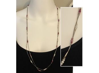 Sexy Dual Strand Silver & Pearl Station Necklaces