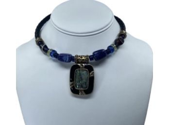 Abalone & Lapis Collar Statement Necklace