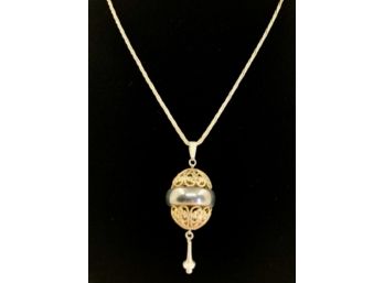 Silver & Gold Filigree Cage Drop Necklace