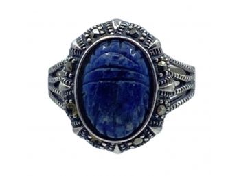 Lapis Lazuli & Marcasite Cocktail Ring, Sz. 7.5