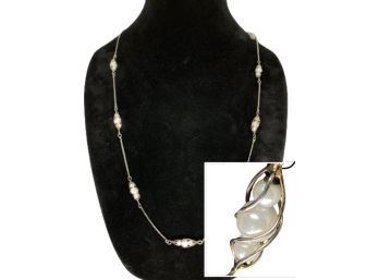 Sassy Caged Pearl And Gold Station Necklace