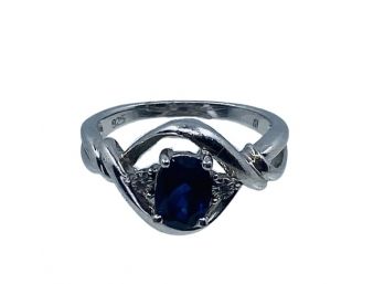 Sterling Silver Sapphire & Diamond Ring, Sz. 7