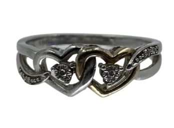 10K & Sterling Silver Intertwined Hearts Ring, Sz. 6.5