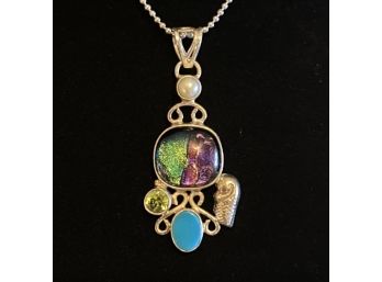Sterling Silver, Turquoise, Peridot & Pearl Pendant