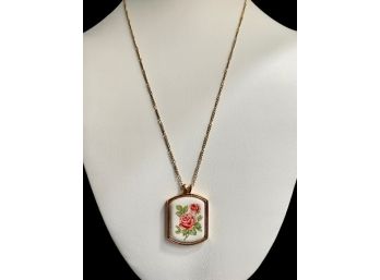 Porcelain Avon Rose Pendant Necklace