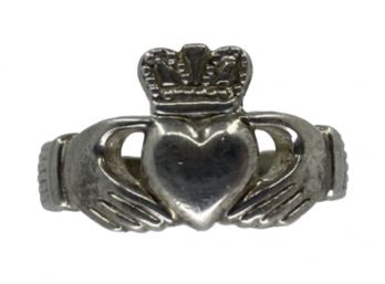 Irish Solvar Sterling Silver Claddagh Ring, Sz. 5