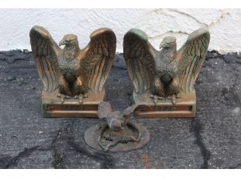 1960's Brass Eagle Bookends & Eagle Figurine