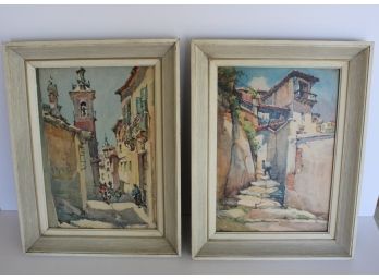 Pair Of Framed Scenic Watercolor Prints