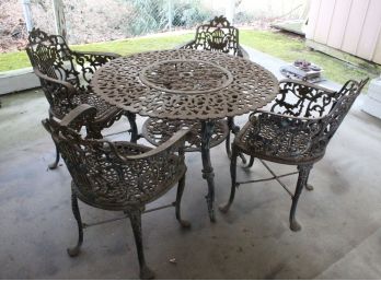 Incredible Cast Iron Garden Table & Arm Chairs, Circa Late 19th Century