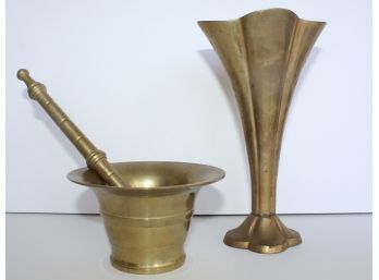 Brass Mortar & Pestle With  Vase