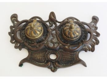 Gorgeous Ornate Brass Double Inkwell