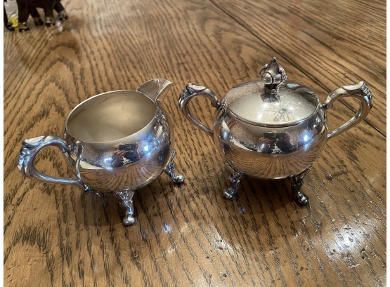 Vintage 5th Avenue Silver On Copper Footed Sugar And Creamer