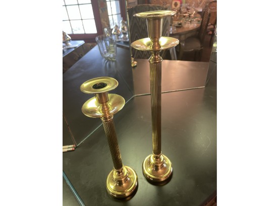 Tall Antique Brass Ribbed Column Candlesticks ~ 2 Sizes ~