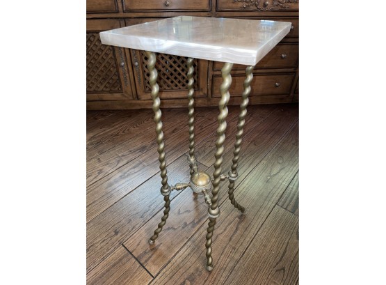 Stunning Antique Mexican Onyx Plant Stand With Twisted Brass Legs