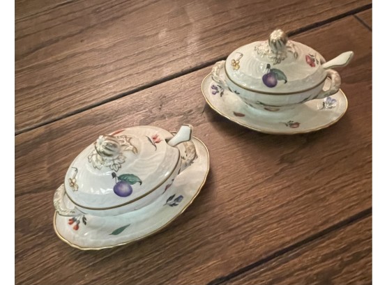 Gorgeous Pair Of Antique Richard Ginori Preserve Jars With Spoons