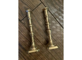 Beautiful Pair Of Elegant Antique Brass Candlesticks