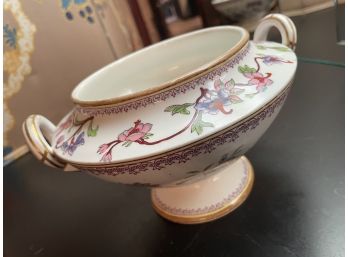 Gorgeous Antique Hand Painted Open Bowl With Handles