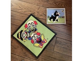 Vintage Clown And Cat Framed Needlepoints
