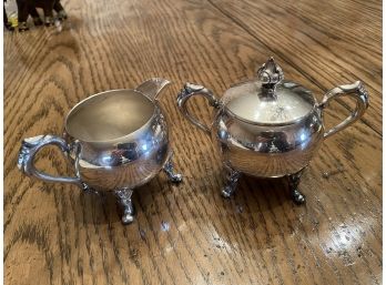 Vintage 5th Avenue Silver On Copper Footed Sugar And Creamer