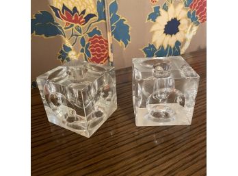 Vintage Cut Glass Low Cube Candle Holders