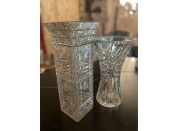 Gorgeous Pair Imperfect Heavy Crystal Vases