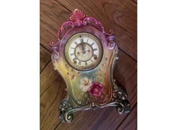 Antique Ansonia ~ Bonn ~ La Mine ~ Hand Painted Mantle Clock ~ Germany ~ 1904