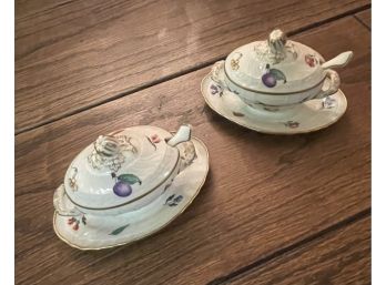 Gorgeous Pair Of Antique Richard Ginori Preserve Jars With Spoons