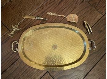 Hammered Brass Tray With Brass Accessories