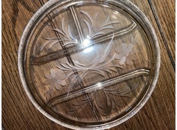Antique Glass Divided Dish With Sterling Rim