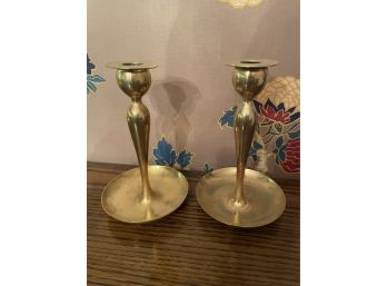 Elegant Pair Of Antique Brass Candlesticks
