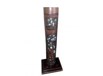 Gorgeous Unique Tall Wood Vase With Mother Of Pearl
