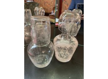 Two Beautiful Antique Bedside Glass Carafe Sets