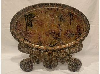 Decorative Multicolored Floral/Bird Plate With Stand