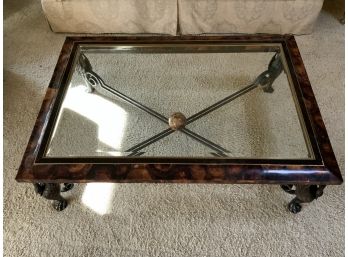 Faux Tortoise Shell Coffee Table With Wooden Swan Legs