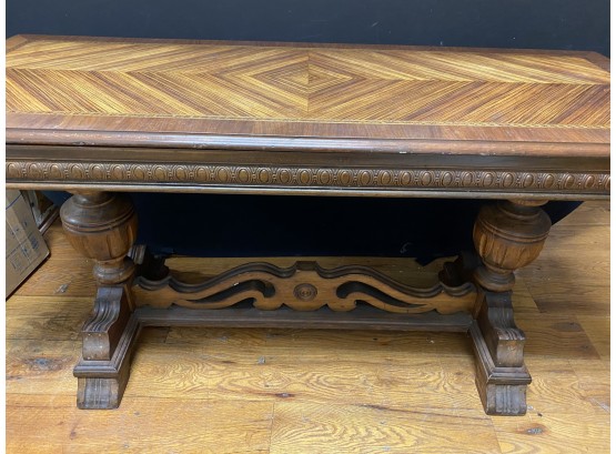 Jacobean-style Carved And Veneered Extension Trestle-base Library Table