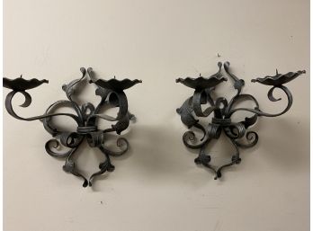 Vintage Wrought Iron Candle Wall Sconces Pair