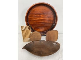 MCM Group Of Wood Bowl And Trivets